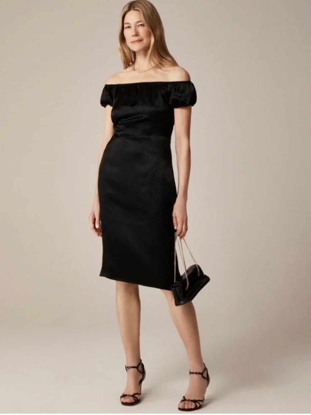 J. Crew Off-The-Shoulder Midi Slip Dress in Textured Satin Black Size 20 NWT